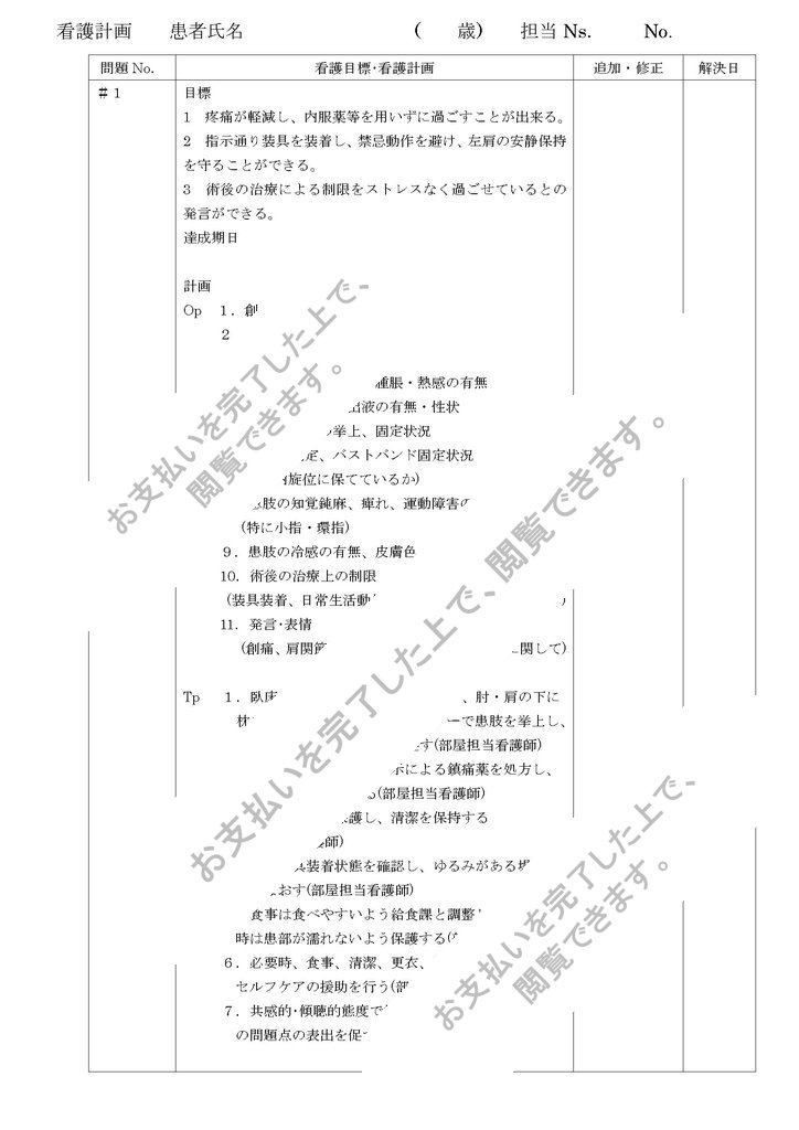 看護計画 肩ｏｐｅ ブリストウ変法 １安楽障害 ２身体可動性障害