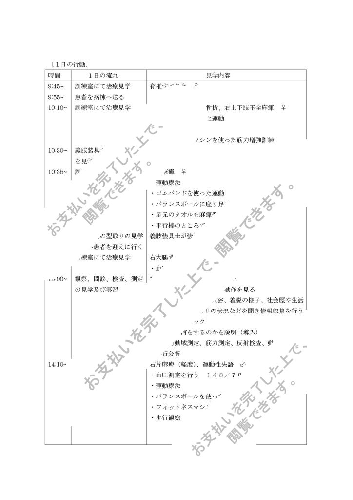 見学実習レポートなど Pt理学療法 Ot作業療法